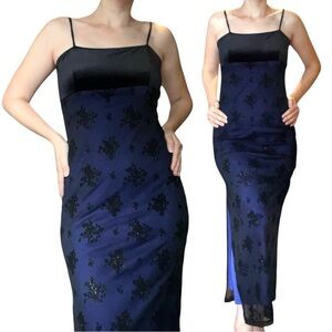 Vintage✨ | Candy Rocket | 90s/Y2K Velvet Bust Micro Mesh Floral Maxi Dress - M